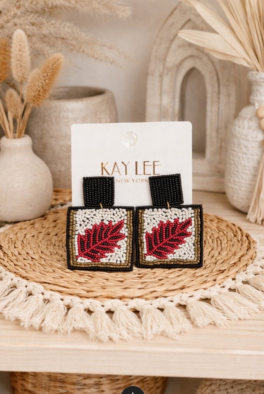 Kay Lee Square Leaf Beaded Earrings New